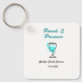 Chaveiro Pearls and prosecco bridal shower blue black name 