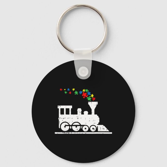 Chaveiro Peça de Puzzle de Trem Conscientização do Autismo  (Frente)