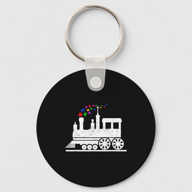Chaveiro Peça de quebra-cabeça de trem mês de conscientizaç (Frente)
