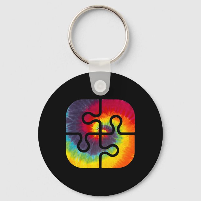 Chaveiro Peças de Quebra-Cabeça de Ser Gentil Tie Dye Fofo  (Frente)