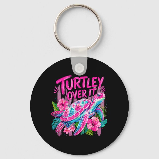 Chaveiro Ped Turtley Sobre Flor de Tartaruga Fofa Engraçado (Frente)