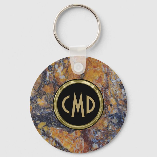 Chaveiro Pedra de Mármore Falso Marrom Monogramada (Frente)