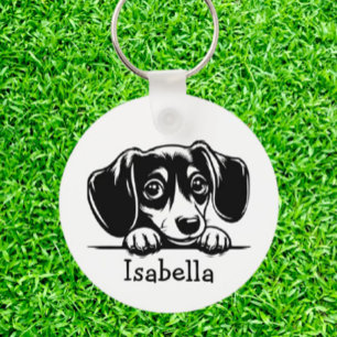Chaveiro Peeking Dachshund Puppy Personalizado