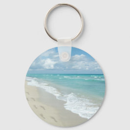 Chaveiro Pegadas em White Sandy Beach, Scense Aqua Blue