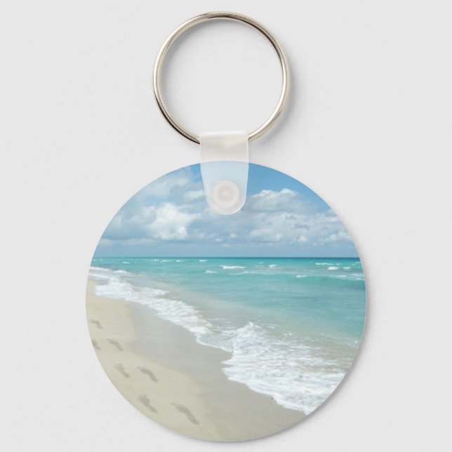 Chaveiro Pegadas em White Sandy Beach, Scense Aqua Blue (Frente)