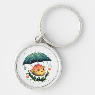 Chaveiro Peixe Baiacu Dia Chuvoso Com Guarda-Chuva