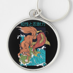 Chaveiro Peixe Koi com Design Japonês de Raposa