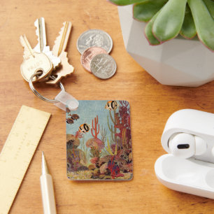 Chaveiro Peixe Vintage no Oceano, Peixe-Anjo de Coral Tropi