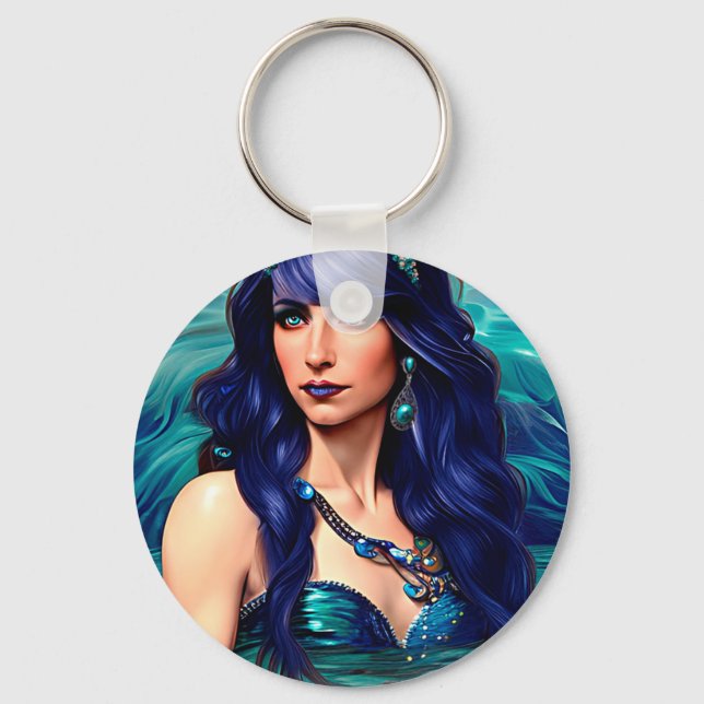 Chaveiro Peixes azuis Mermaid Queen Original Fantasy Art (Frente)