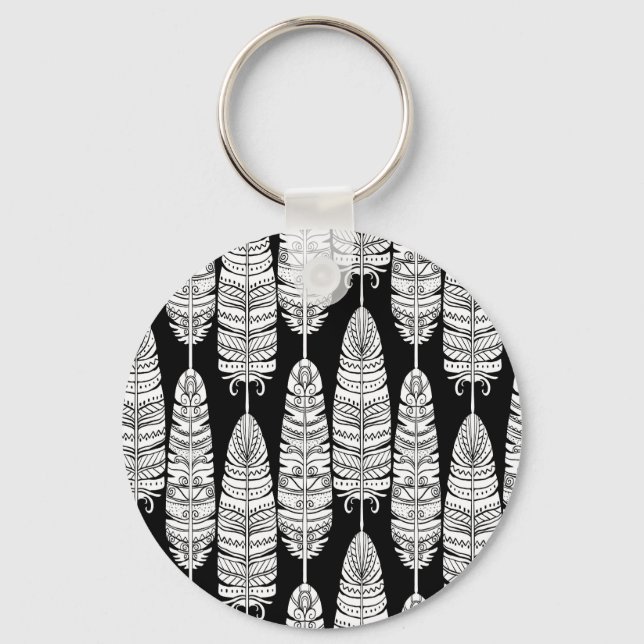 Chaveiro Penas boho: padrão preto e branco (Frente)