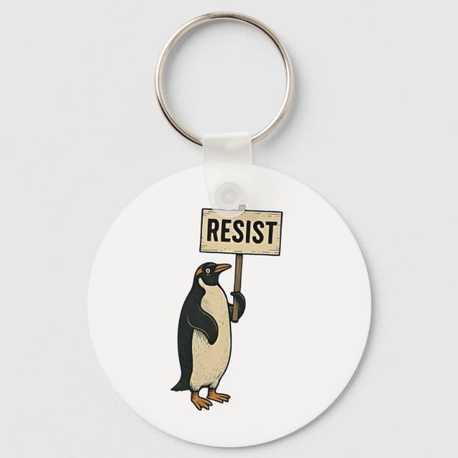 Chaveiro Penguin Engraçado Resiste Protesto Contra Tarrifs (Frente)