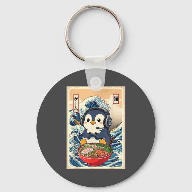 Chaveiro Penguin Kawaii Japanese Ramen Noodle Retro Gaming  (Frente)