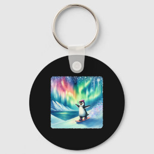 Chaveiro Penguin Snowboard Sob Coloração Aurora Boreali