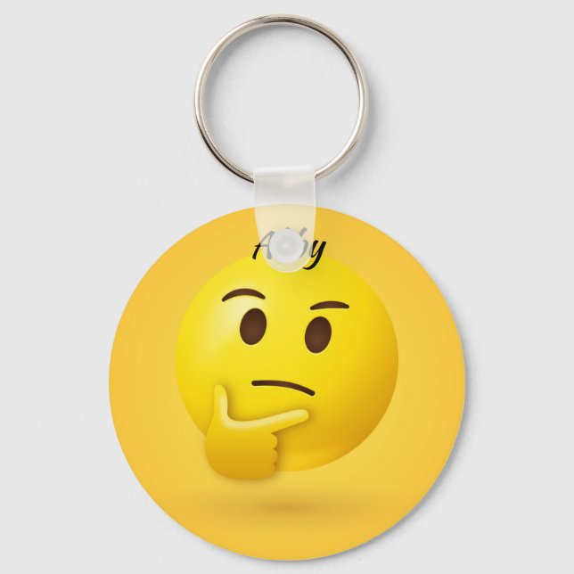 Chaveiro Pensando no Rosto Emoji Nome Personalizado (Frente)