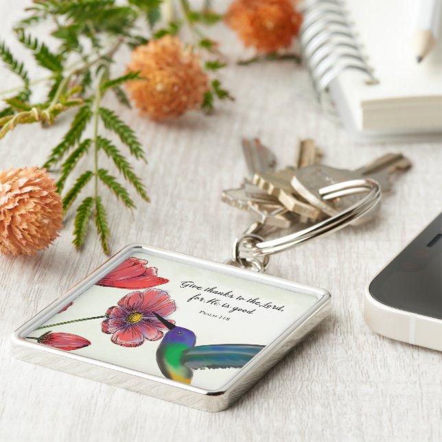 Chaveiro Pensando Religiosamente em Você Flores com Humming (Lateral)