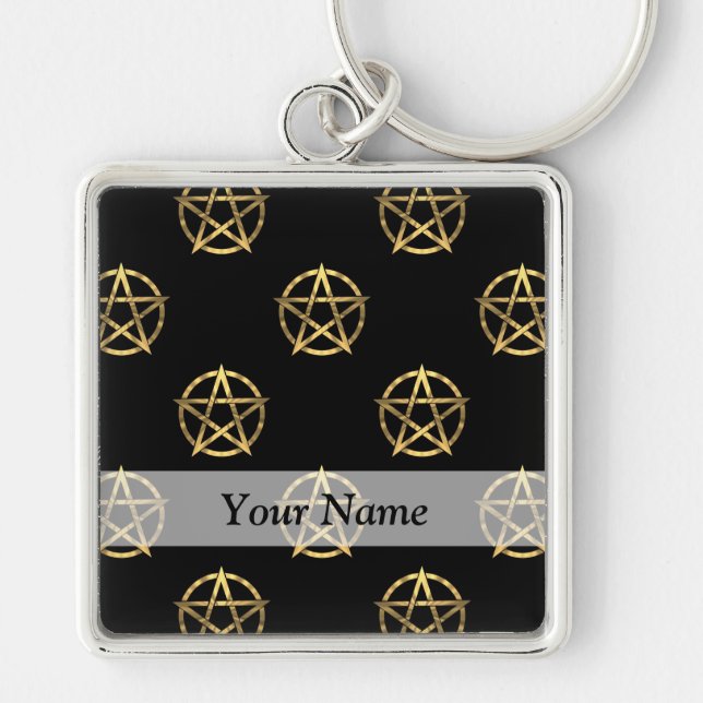 Chaveiro Pentagrama de ouro e preto (Frente)