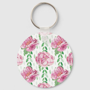 Chaveiro Peônias cor-de-rosa da aguarela