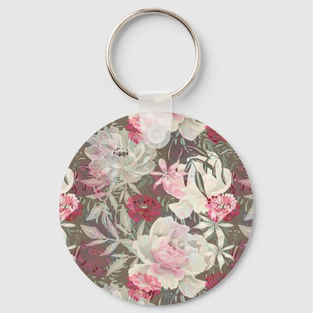 Chaveiro Peônias rosas rosa flores buquê de flores (Frente)