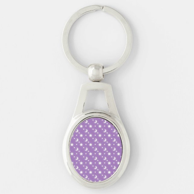 Chaveiro Pequenas Estrelas e Luas Padrão de Fundo Roxo (Frente)