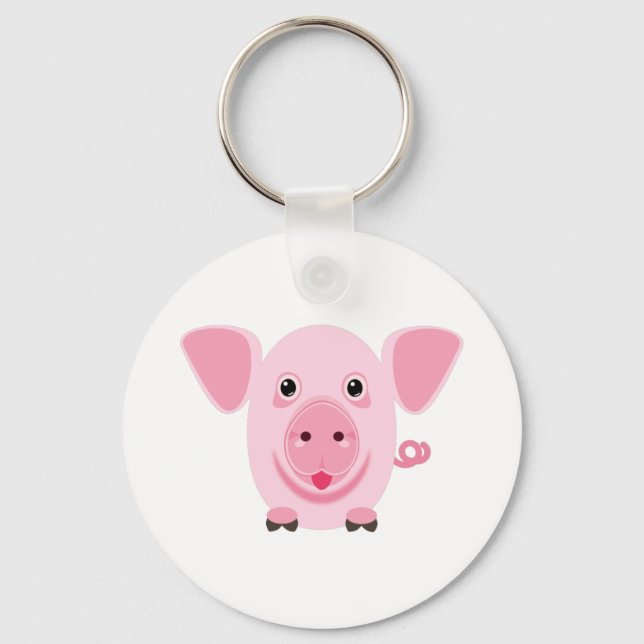 Chaveiro Pequeno porco rosa feliz e fofo (Frente)