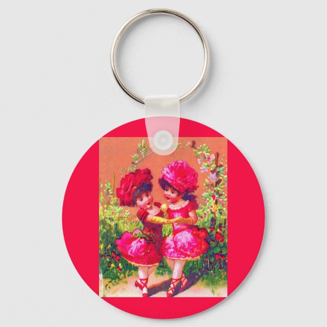 Chaveiro Pequenos dançarinos de cartão vitoriano a rosa (Frente)
