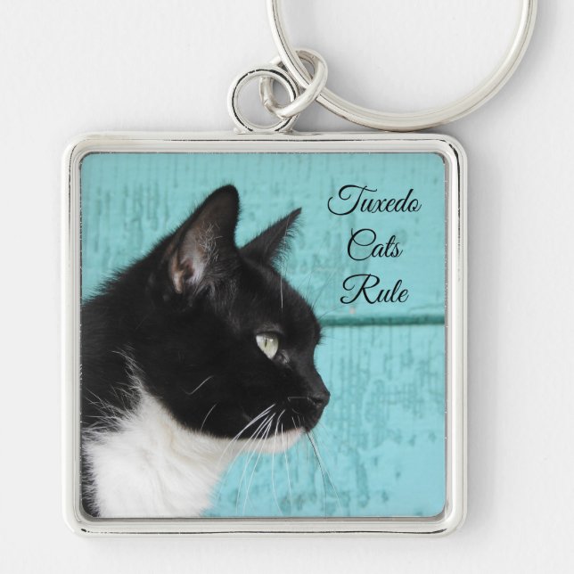 Chaveiro Perfil de Cat Tuxedo em Teal (Frente)