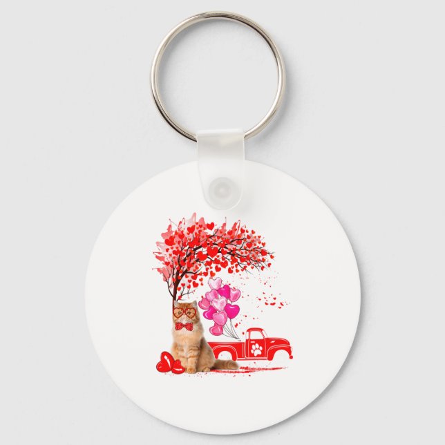 Chaveiro Persian Cat Heart Tree Valentines Day  (Frente)