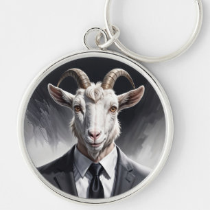 Chaveiro personagem de bode engraçado vestido de terno surr