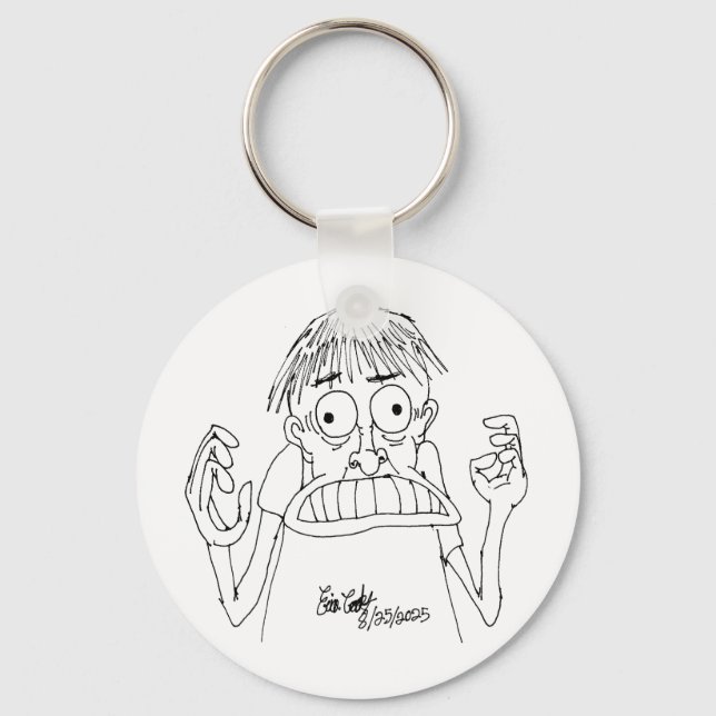 Chaveiro personagem de desenho animado em pânico (Frente)