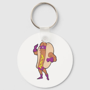 Chaveiro personagem engraçada de hot dog super herói