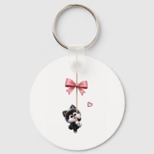 Chaveiro Personagem Fofo com Pingente de Laço Rosa - Adoráv