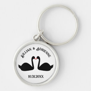 Chaveiro Personalização de Swans Negros Beijando Casamento 
