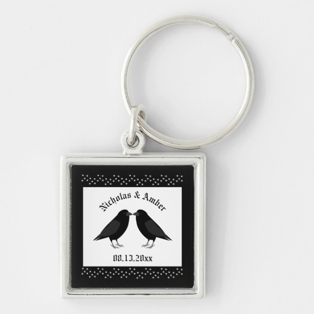 Chaveiro Personalização do Casamento Gótico Beijando Ravens (Frente)