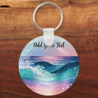 Chaveiro Personalizada Aquarela Azul Onda Oceânica Foto com