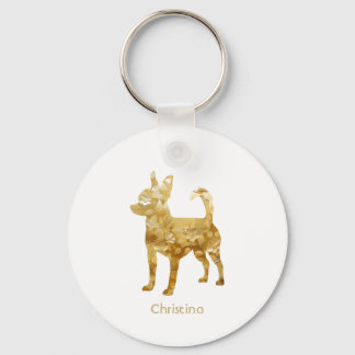 Chaveiro Personalizado Chihuahua Dourado Floral