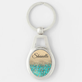 Chaveiro Personalizado de Leopardo de Turquesa Glitter Chic