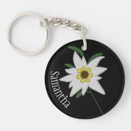 Chaveiro Personalizado do Flor Edelweiss Branco e Preto