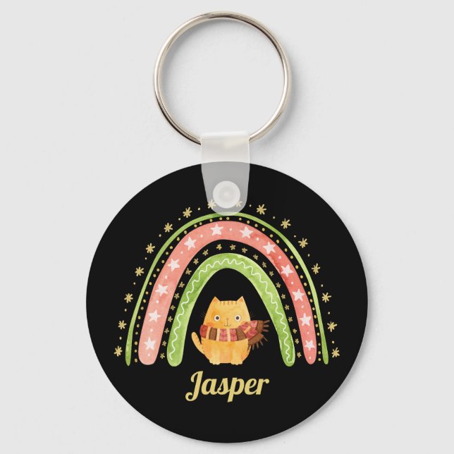 Chaveiro Personalizado Gato de Natal e Arco-íris (Frente)