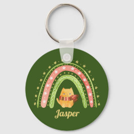 Chaveiro Personalizado Gato de Natal e Arco-íris