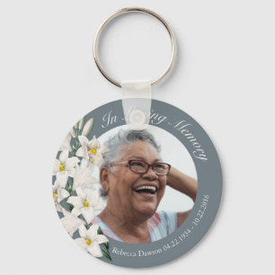 Chaveiro Personalizado Memorial Vintage White Lily Flower F