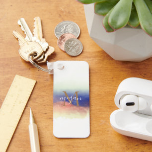 Chaveiro Personalizado Moderno Foto com Cor Watercolor Mono