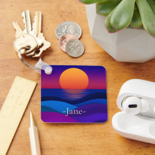 Chaveiro Personalizado Ondas Pôr do Sol Retro Synt