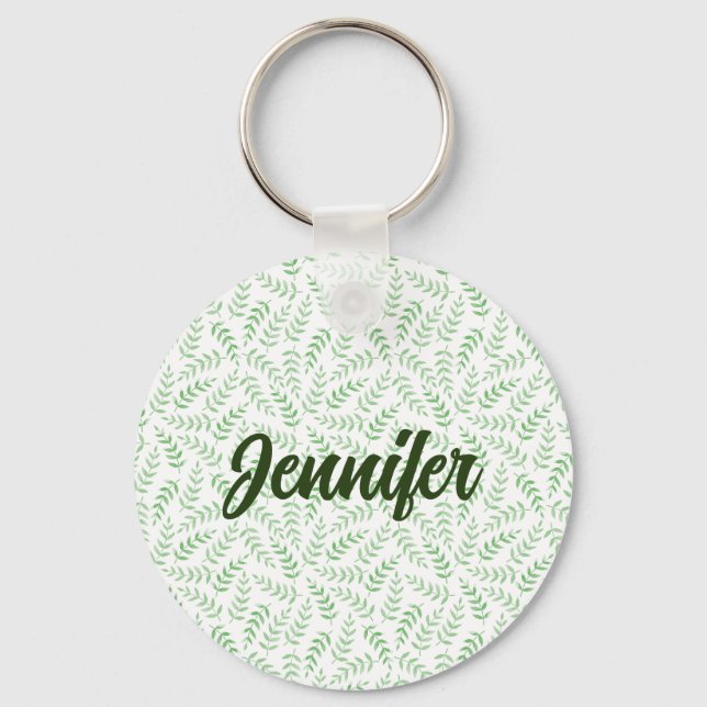 Chaveiro PERSONALIZAR | Bonito padrão de folhas verdes simp (Frente)