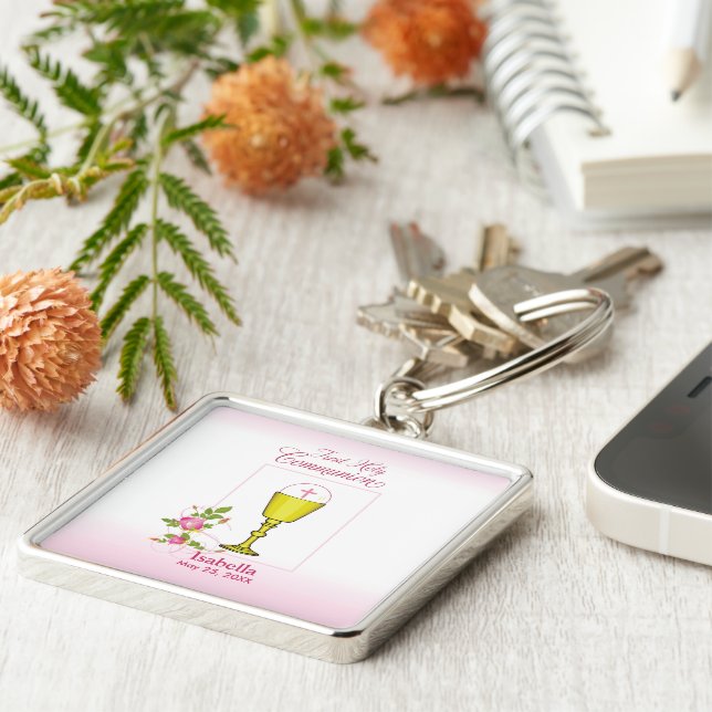 Chaveiro Personalizar Menina Nome Rosa Primeira Comunhão Sa (Lateral)