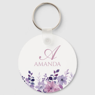 Chaveiro Personalizar Nome Branco da Flor Roxa