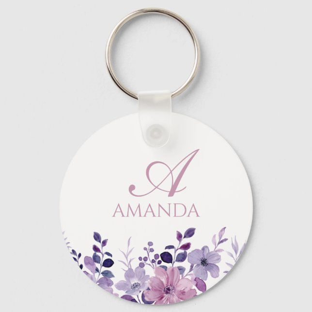 Chaveiro Personalizar Nome Branco da Flor Roxa (Frente)