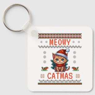 Chaveiro Personalize Este Design: Meowy Catmas Gato Natal