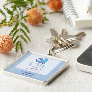 Chaveiro Personalize, pomba adulta do baptismo no azul