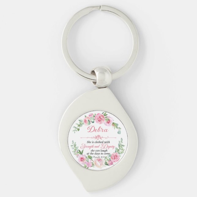 Chaveiro Personalize Prov 31:25 Dia das Mães Rosa Rosa (Frente)