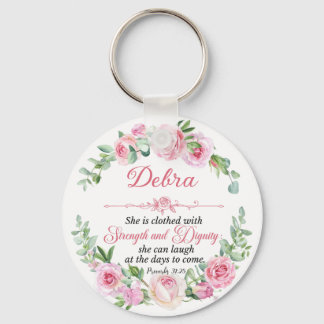Chaveiro Personalize Prov 31:25 Dia das Mães Rosa Rosa